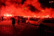oprawa świetlna kibiców podczas uroczystości w Poznaniu