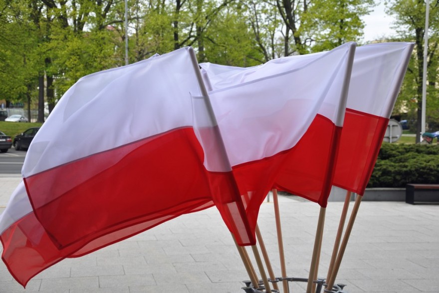 Polskie flagi powiewające na wietrze 