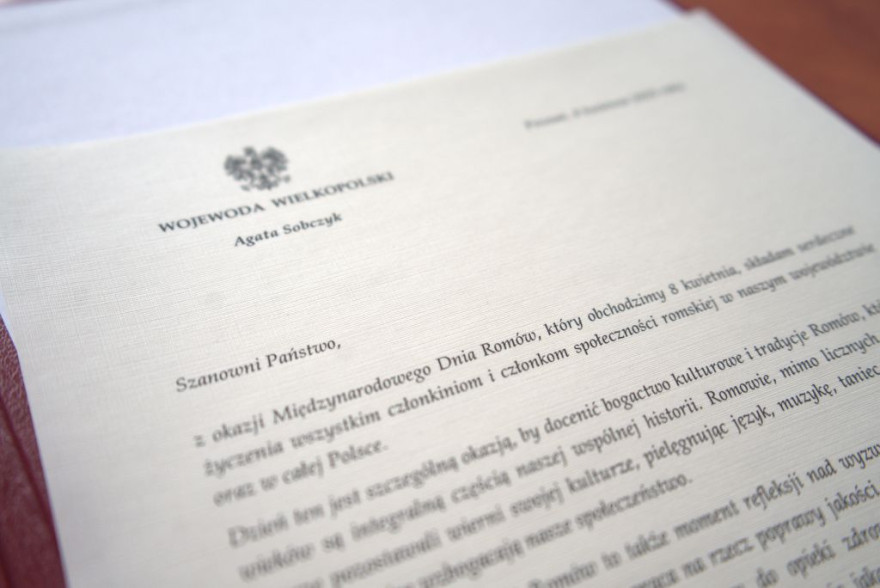 List Wojewody Wielkopolskiej Agaty Sobczyk z okazji Międzynarodowego Dnia Romów
