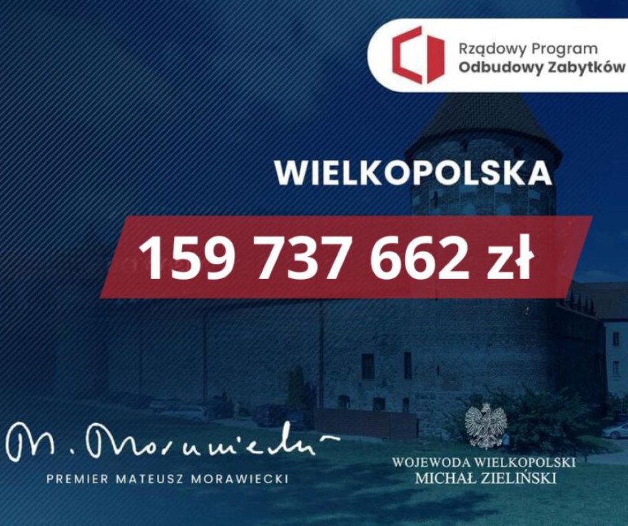 grafika informująca o dotacji na zabytki dla Wielkopolski